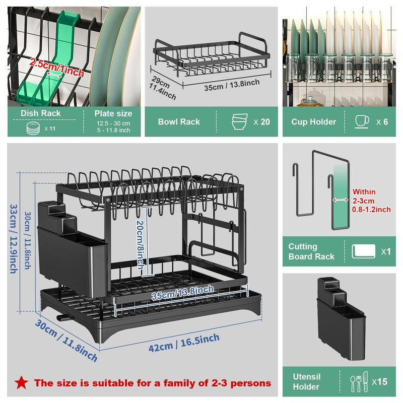 2-Tier Dish Drying Rack, Dish Drying Organizer with Drainboard, Detachable Dish Drainer Organizer, Kitchen Gadgets Space Saver, Tableware Drain Storage Shelves, Kitchen Cutlery Room Organizer, Halloween Gift, Fall Decor