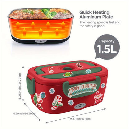 Christmas Electric Lunch Box, 1 Count Fall Winter Portable Food Heater with Random Style Tableware, Dish Cloth, and Lunch Bag, Car & Home Portable Food Heater, Heating Food Container