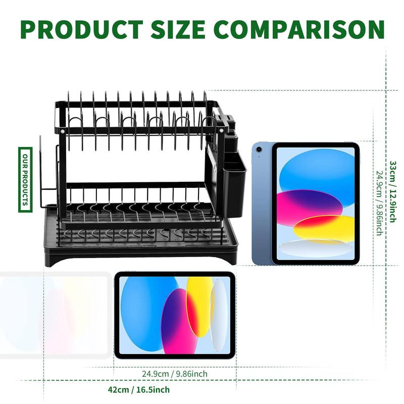 2-Tier Dish Drying Rack, Dish Drying Organizer with Drainboard, Detachable Dish Drainer Organizer, Kitchen Gadgets Space Saver, Tableware Drain Storage Shelves, Kitchen Cutlery Room Organizer, Halloween Gift, Fall Decor